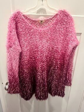 UB Los Angeles Fuzzy Eyelash Sweater Medium Pink Ombre Cozy Soft Knit Top